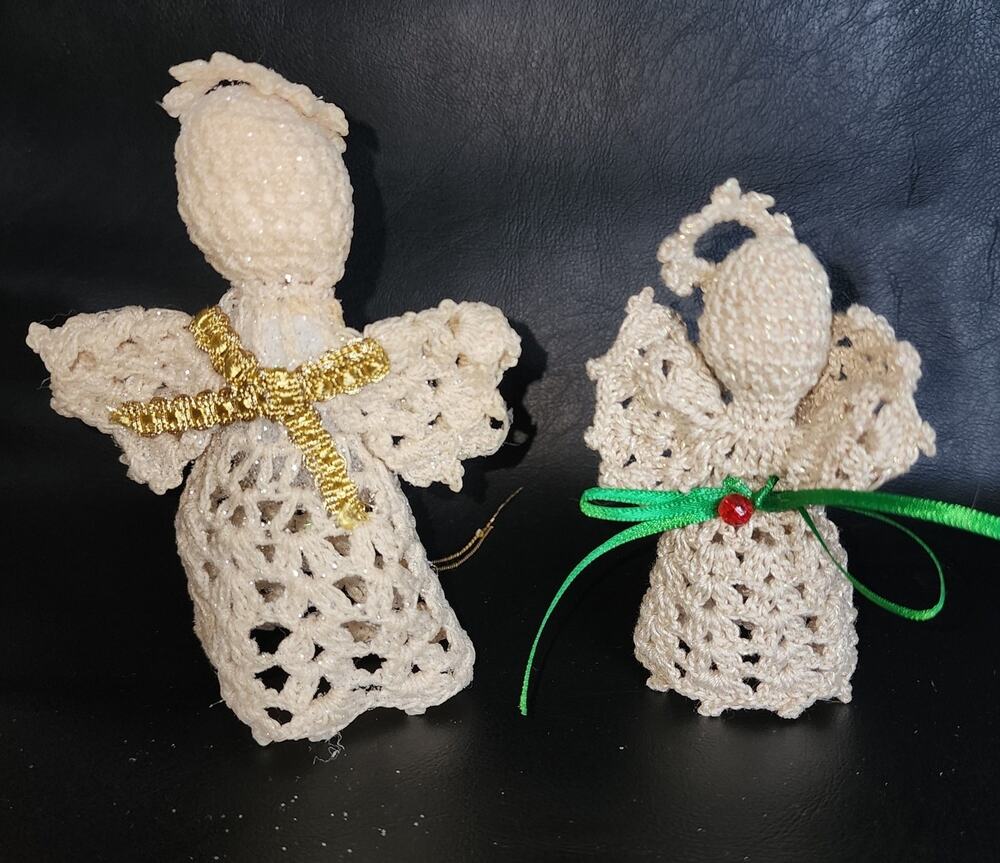 Set of 2 handmade white crochet Christmas Holiday angels